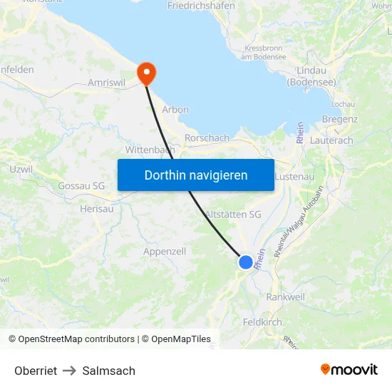 Oberriet to Salmsach map