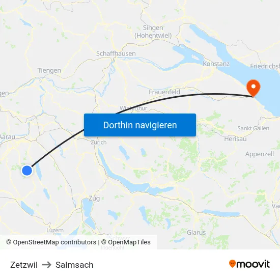 Zetzwil to Salmsach map