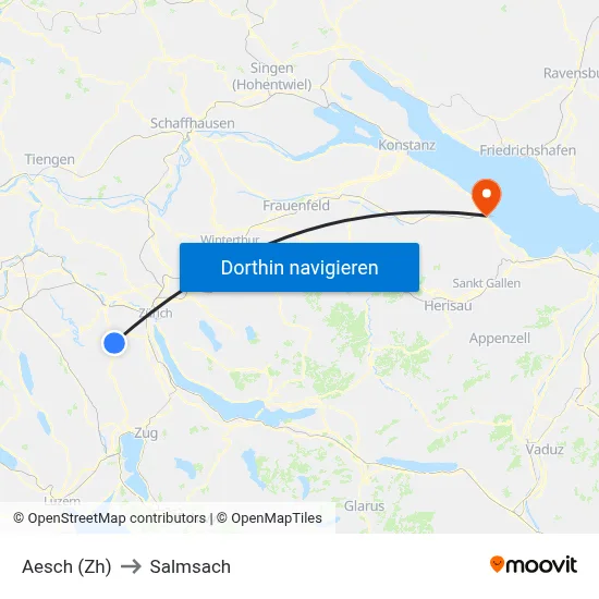 Aesch (Zh) to Salmsach map