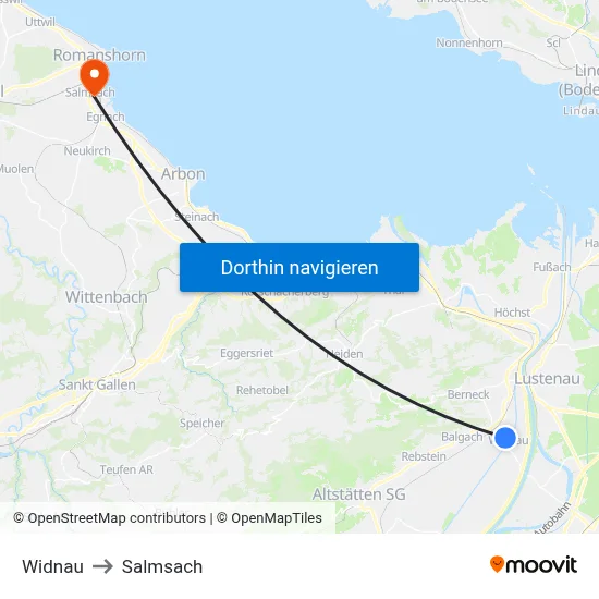 Widnau to Salmsach map