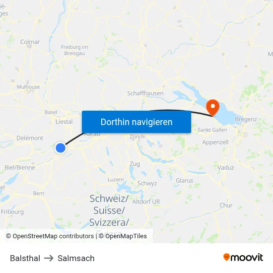 Balsthal to Salmsach map