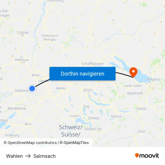 Wahlen to Salmsach map