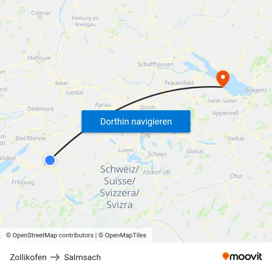 Zollikofen to Salmsach map