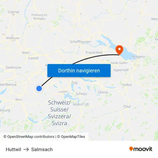 Huttwil to Salmsach map