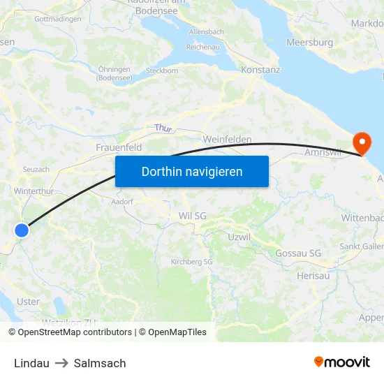 Lindau to Salmsach map