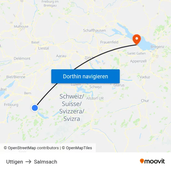 Uttigen to Salmsach map