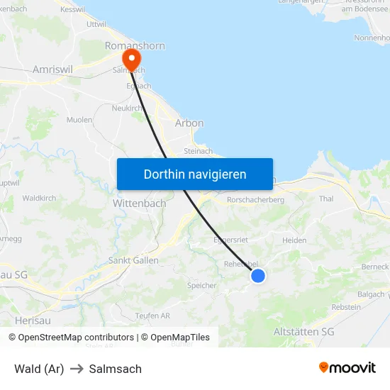 Wald (Ar) to Salmsach map