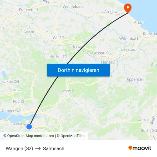 Wangen (Sz) to Salmsach map
