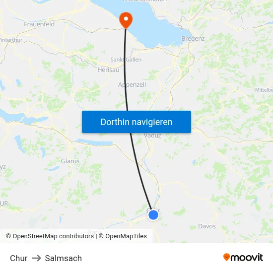 Chur to Salmsach map