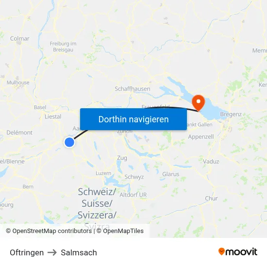 Oftringen to Salmsach map