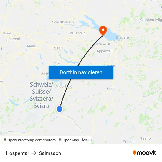 Hospental to Salmsach map