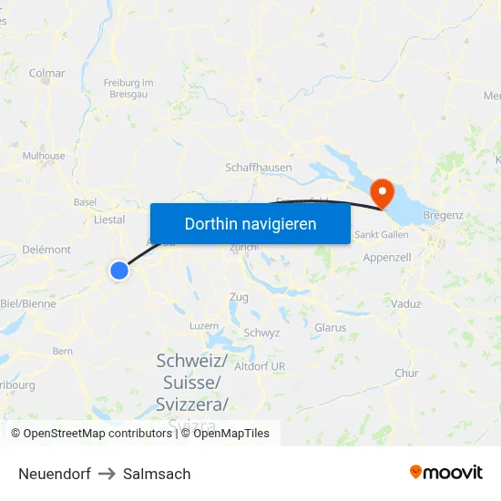 Neuendorf to Salmsach map