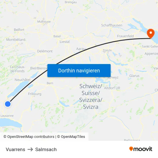 Vuarrens to Salmsach map