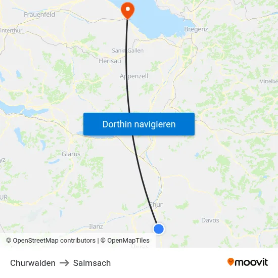 Churwalden to Salmsach map