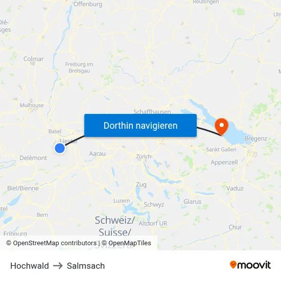 Hochwald to Salmsach map