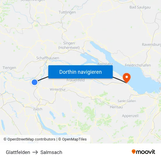 Glattfelden to Salmsach map