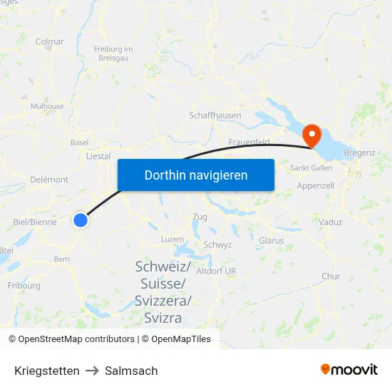 Kriegstetten to Salmsach map