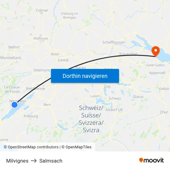 Milvignes to Salmsach map