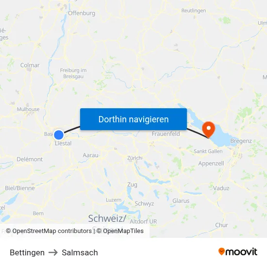 Bettingen to Salmsach map