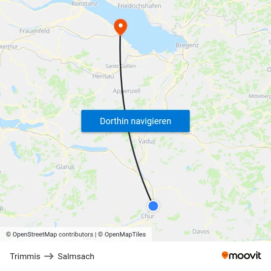 Trimmis to Salmsach map