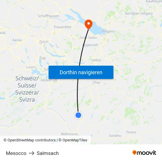 Mesocco to Salmsach map