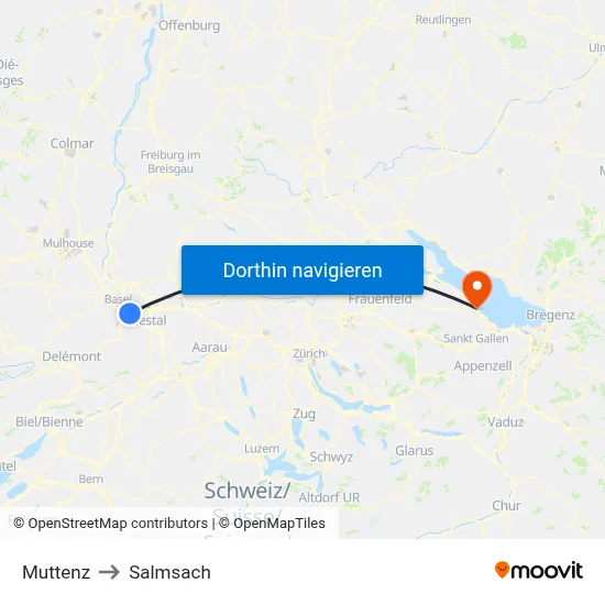 Muttenz to Salmsach map