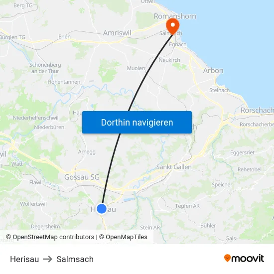 Herisau to Salmsach map