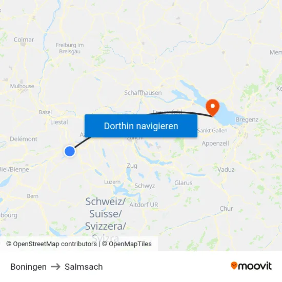 Boningen to Salmsach map