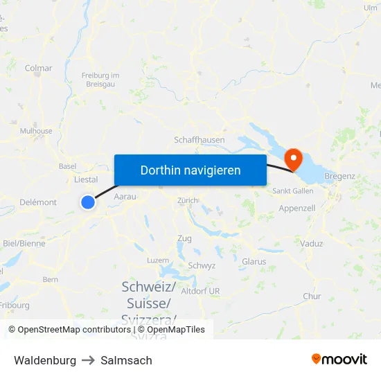Waldenburg to Salmsach map