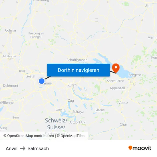 Anwil to Salmsach map
