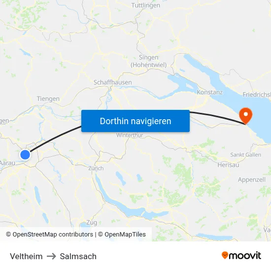 Veltheim to Salmsach map