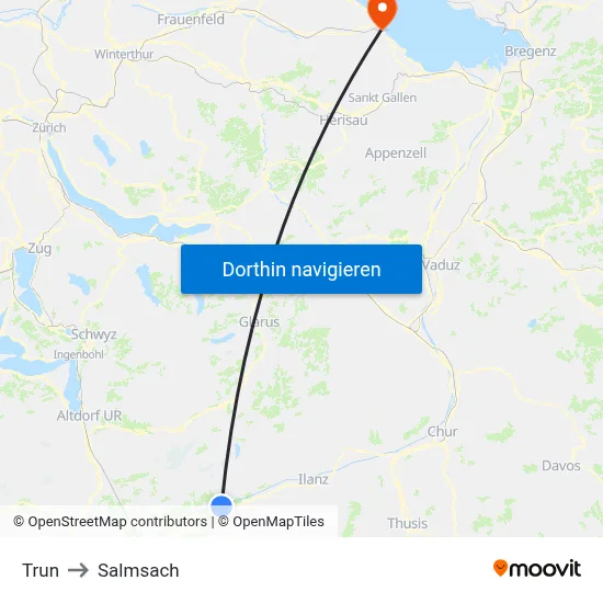 Trun to Salmsach map