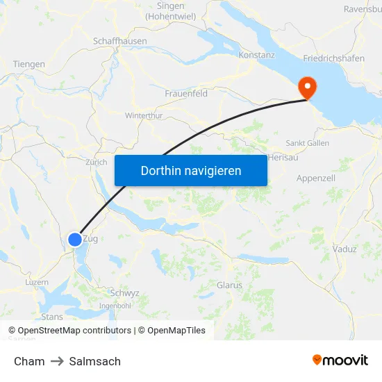 Cham to Salmsach map