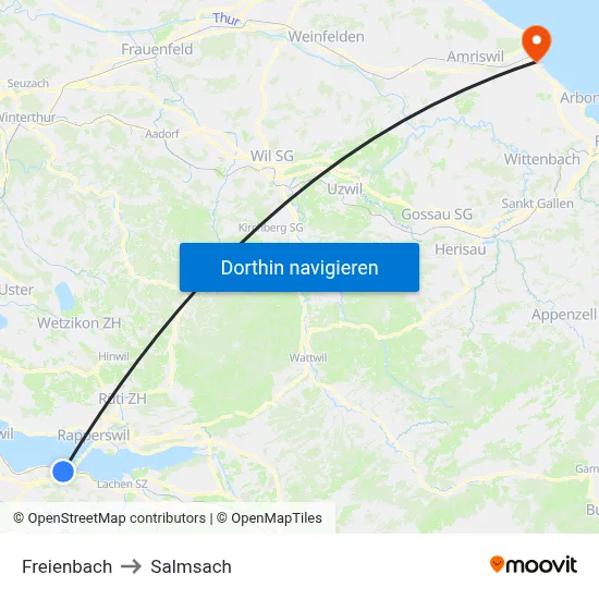 Freienbach to Salmsach map