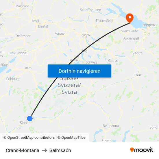 Crans-Montana to Salmsach map