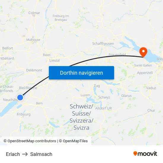 Erlach to Salmsach map