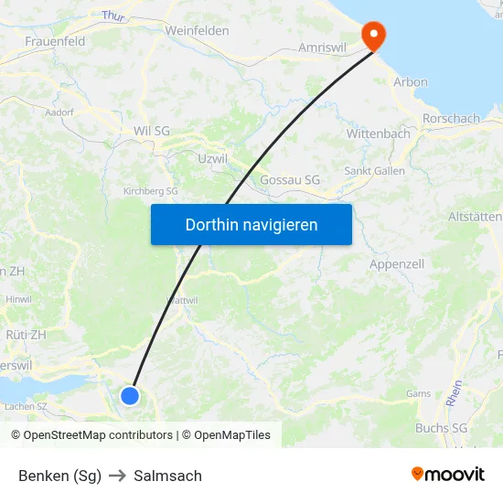 Benken (Sg) to Salmsach map