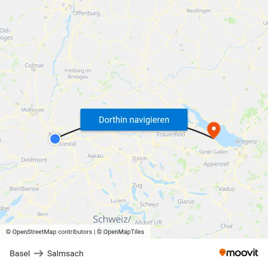 Basel to Salmsach map