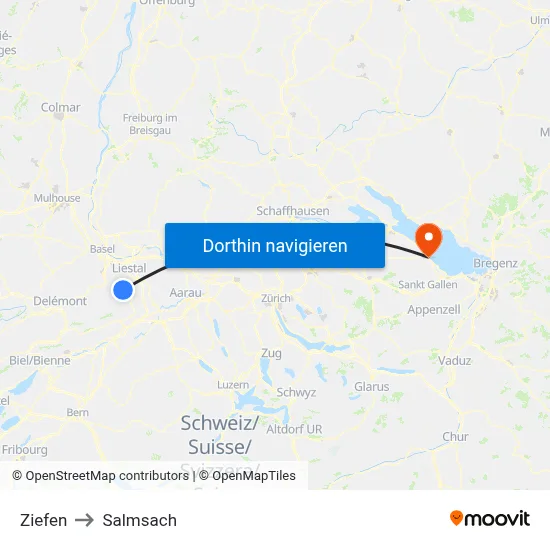 Ziefen to Salmsach map