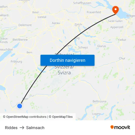 Riddes to Salmsach map