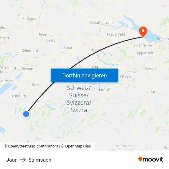 Jaun to Salmsach map