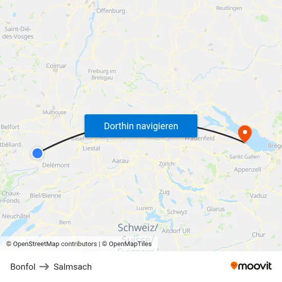 Bonfol to Salmsach map