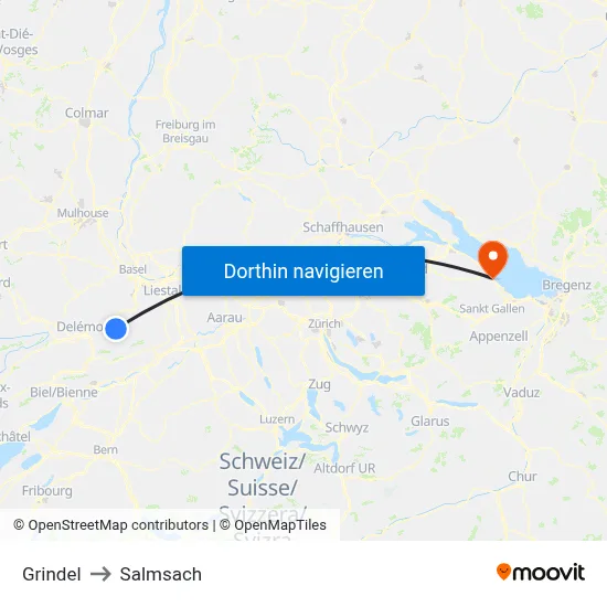 Grindel to Salmsach map