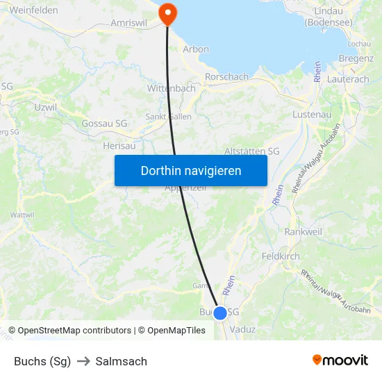 Buchs (Sg) to Salmsach map