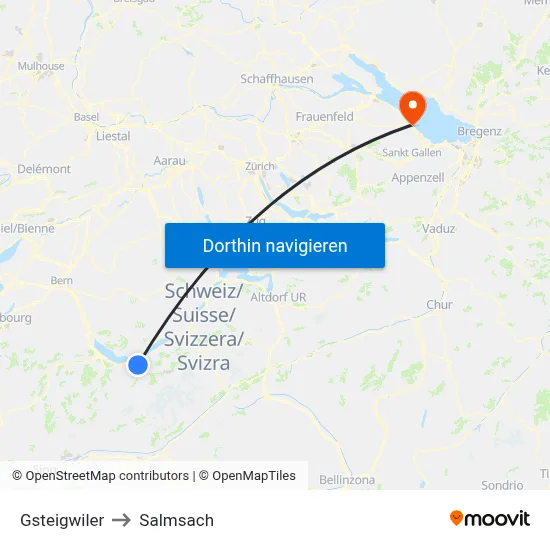 Gsteigwiler to Salmsach map