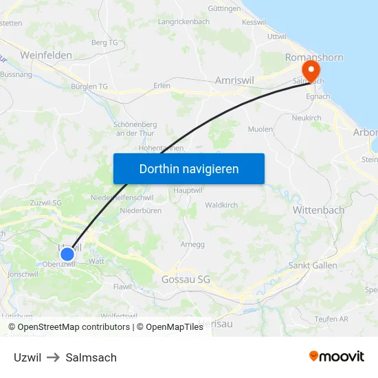 Uzwil to Salmsach map