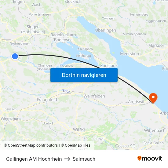 Gailingen AM Hochrhein to Salmsach map