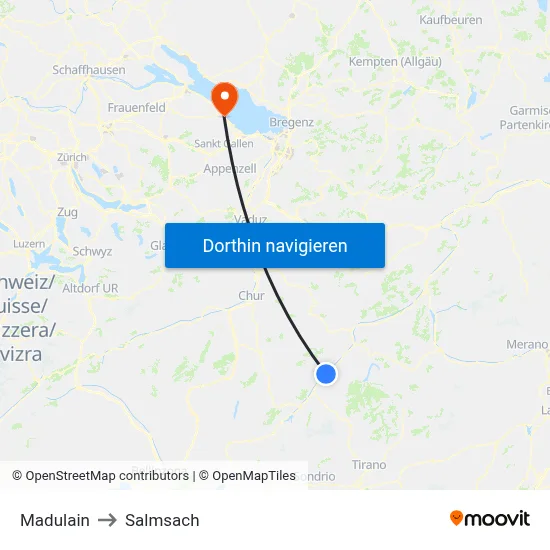Madulain to Salmsach map