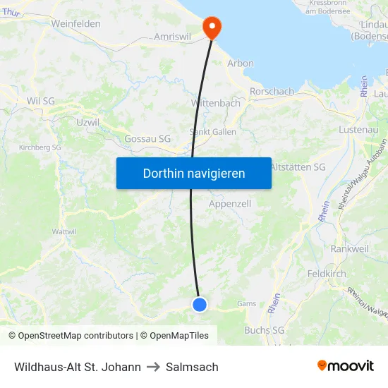 Wildhaus-Alt St. Johann to Salmsach map