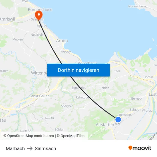 Marbach to Salmsach map